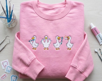 Embroidered Dental Hygiene Crewneck, Flossing Goose Sweatshirt, Dentist Gift, Funny Dental Student Pullover