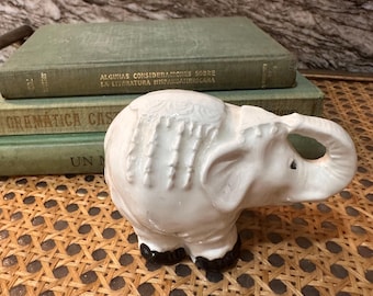 Vintage 1983 Ceramic Elephant Figurine: Retro Good Luck Decor