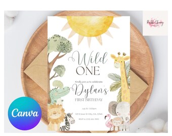 Safari First Birthday Invitation: Wild One, Jungle Animals