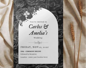 Black and White Wedding Invitation Template -Editable Canva Template – Instant Download