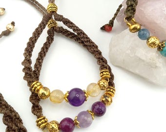 Boho Gemstone Macrame Bracelet – Adjustable Crystal Jewelry