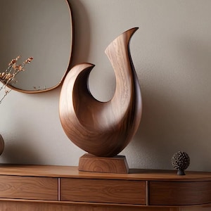 Handcrafted Wooden Wave Sculpture: Abstract Wood Carving, Modern Home Décor, Minimalist Art, Handmade Statue for Office & Living Room