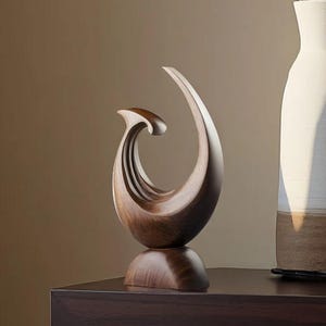 Handcrafted Wooden Wave Sculpture: Abstract Wood Carving, Modern Home Décor, Minimalist Art, Handmade Statue for Office & Living Room