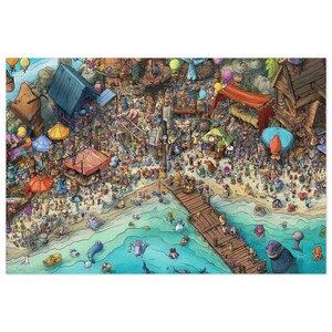 Colorful Beach Festival Premium Artwork Jigsaw Puzzle 252 / 500 / 1000 Pieces - Whimsical Seaside Celebration - Gift-Boxed in Tin