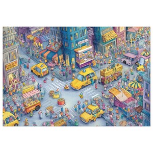 アーバンスナックラッシュ ジグソーパズル 252/500/1000ピース - カラフルな街の通りとフードカートの混沌 - ブリキのギフトボックス入り