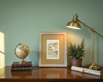 Little Village Church and statue- a handpainted watercolor original