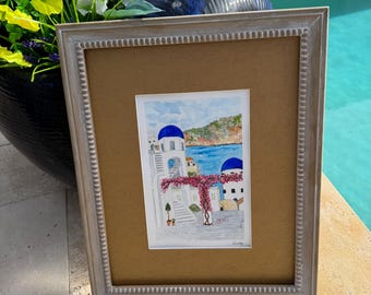 Handgemaltes Aquarell eines Momentes in Griechenland