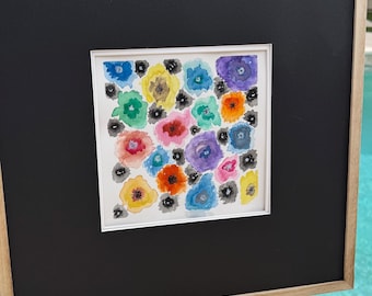 Original Watercolor Painting: Bright Floral Art, 8x8 Inch Cotton Paper