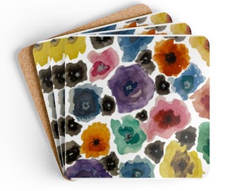 Floral Cork Coaster Set – Chihuly-esque Drink Coasters, Housewarming Gift