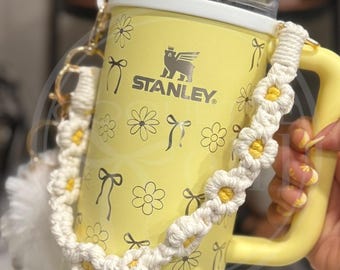 Engraved Stanley Tumbler | Lemonade Daisy, Coquette Bow | 30oz Metal Cup