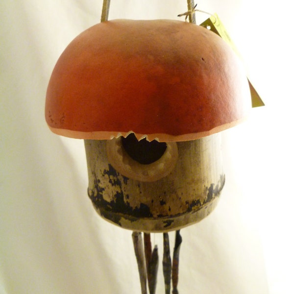 Obsidian Wind Chimes with Mushroom Birdhouse, Apple