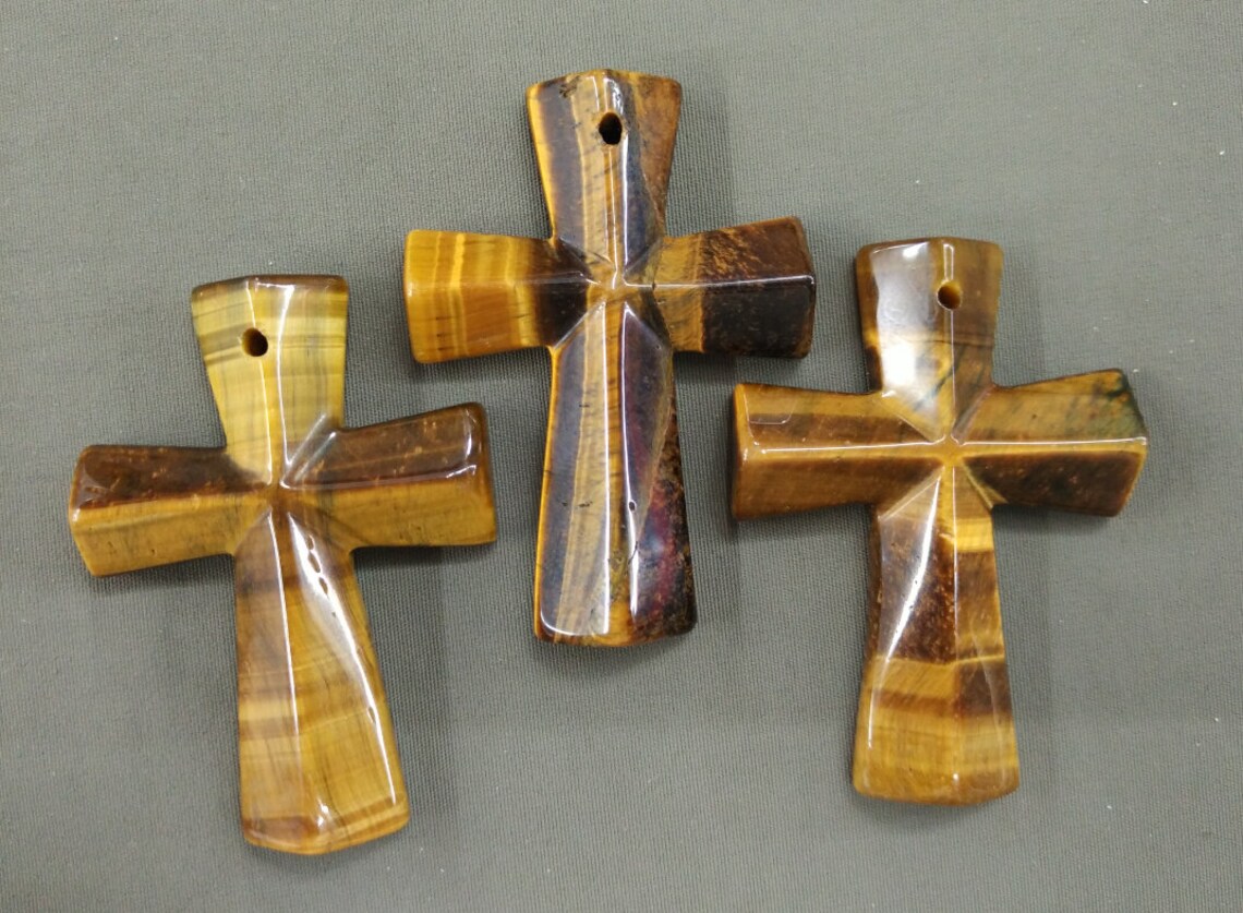 5pcs Tiger Eye Cross Pendant 7x33x46mm Etsy