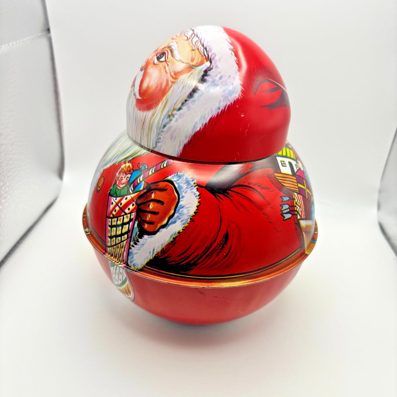 Vintage Roly Poly Christmas Santa Candy Tin Pacific Rim Hong Kong CLEAN ...