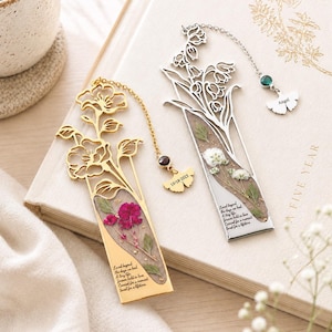 Personalized Birth Flower Bookmark, Real Pressed Flower Keepsake, Engraved Name Gift for Reader, New Chapter Gift, Teacher Gift