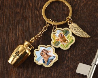 Custom Photo & Name Ashes Keepsake Key Ring, Pet Memorial Urn Keychain, Dog Cat Remembrance Gift