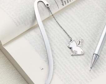 Personalized Cat Dog Bookmark, Engraved Angel Wings Bookmark Gift, In Loving Memory Keepsake