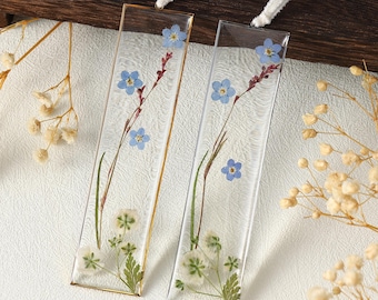 Handcrafted Floral Bookmark, Real Dried Forget-Me-Nots & Baby’s Breath, Nature-Inspired Gift