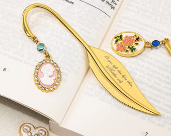 Leaf Bookmark with Birthstone and Vintage Charm, Custom Engraved Bookmark Gift for Book Lovers, Mother’s Day Gift for Her
