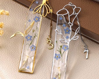 Personalized Birth Month Flower Bookmark, Real Dried Flower Resin Bookmark with Number Charm, Birthday Gift for Her, Book Lover Keepsake