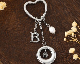 Pet Memorial Ashes Keychain, Personalized Initial Pet Loss Gift, Paw Print Cremation Urn Keychain