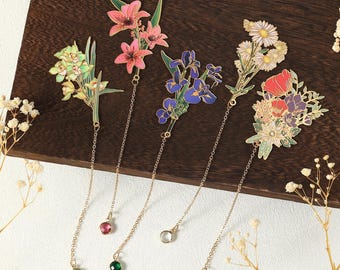 Marcapáginas personalizado con piedra de nacimiento, marcapáginas metálico floral, regalo para amantes de los libros, regalo personalizado para lectores, regalo de agradecimiento para profesores