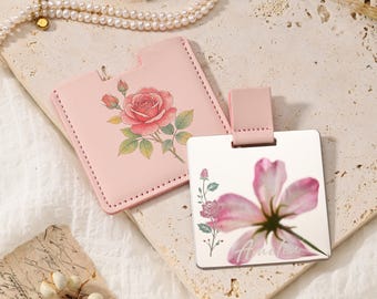 Personalized Birth Flower Compact Mirror, Custom Name Pocket Makeup Mirror, 12 Month Flower Gift for Her, Bridesmaid Gift, Birthday Gift