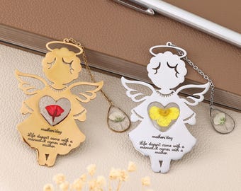 Memorial Angel Bookmark, Personalized Loss Gift for Mom, Miscarriage Remembrance Gift, Mother’s Day Sympathy Gift, Birth Flower Engraved