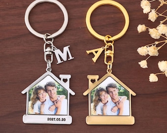 Custom House Photo Keychain, New Home Gift, Personalized Keyring with Name & Date, Housewarming Gift, First Home Gift for Couple