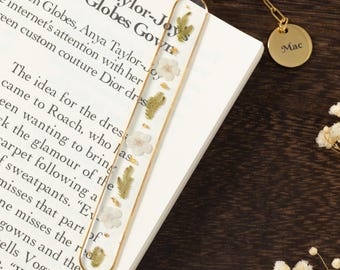 Marcapáginas personalizado con nombre, marcapáginas de resina con forma de flor prensada, regalo para amantes de los libros, regalo de agradecimiento para profesores, regalo personalizado para lectores.