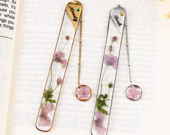 Custom Floral Bookmark with Name and Birthstone, Elegant Real Dried Flower Bookmark for Book Lovers, Personalized Mother’s Day Gift