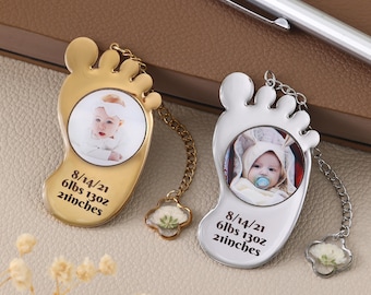 Mother’s Day Gift for Mom, Personalized Baby Photo Bookmark, Custom Birth Stats Gift, New Mom Gift, Baby Feet Bookmark with Engraving