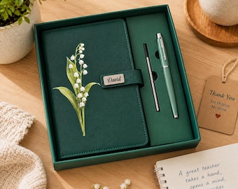 Personalized Birth Flower Journal Set, Name Notebook with Pen & Gift Box, Birthday Christmas Gift for Daughter, Mom, Best Friend, Teacher