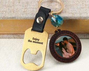 Personalized Photo Bottle Opener Keychain with Birthstone, Custom Engraved Keychain Gift for Boyfriend, Dad