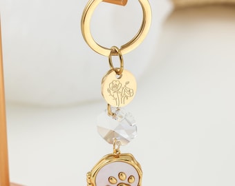 Custom Pet Photo Locket Keychain, Paw Print Frame, Birth Month Keyring, Pet Lover Gift