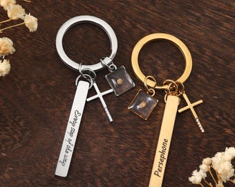 Personalized Mustard Seed Cross Keychain, Custom Engraved Faith Keychain, Encouragement & Healing Gift