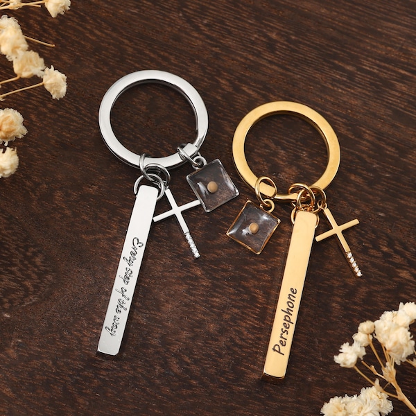 Gepersonaliseerde mosterdzaadkruissleutelhanger, aangepaste gegraveerde geloofssleutelhanger, aanmoedigings- en genezingscadeau