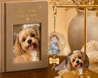 Personalized Pet Memorial Keychain, Custom Pet Name & Photo Projection Keepsake, Resin Flower Dog Cat Loss Gift, Rainbow Bridge Memorial