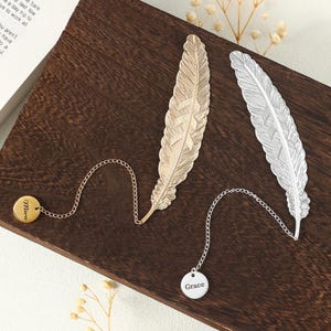 Personalized Name Metal Bookmarks, Custom Feather Bookmarks, Gold & Silver Chain, Elegant Reading Accessories, Book Lover Gift, Gift For Her