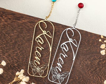 Custom Name Metal Bookmark with Butterfly Design, Personalized Birthstone Bookmark, Gift for Reader