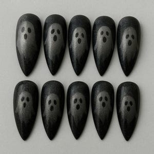 Schwarzer Geist Press On Nails Halloween gruseliges Nail Art Set Handgemachte Glitzer False Nails für Horror-Liebhaber oder Kostümpartys