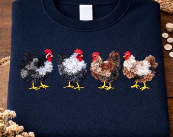 Pull pelucheux floqué de poulet || Chemise poulet duveteuse || Sweat-shirt poulet || Poulets moelleux || Sweat-shirt brodé poulet duveteux