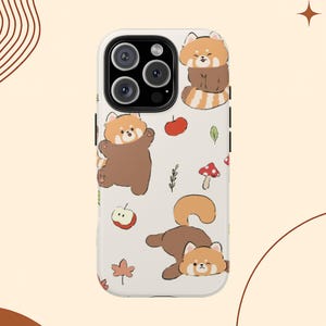 かわいいレッサーパンダの携帯ケース、かわいいケース季節の動物愛好家へのギフト、秋のアートウッドランドテーマiPhone 16 15 14 13 12 11 Pro Max 8 Plus X S24 S23