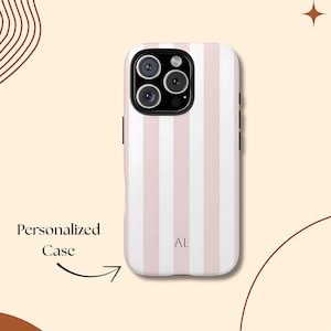 Personalized Pink Phone Case Custom Monogram Case Striped Phone Case Coastal Phone Case Gift iPhone 16 15 14 13 12 11 Pro X S24 S23 S22