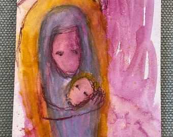 Ina Mar - Mary and Child. Small study, drawing and watercolor