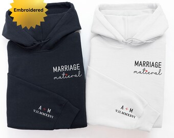 Marriage Material Embroidered Sweatshirt, Custom Gift for Brides, Trendy Crewneck for Engagement Celebrations