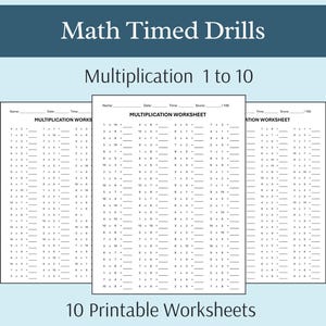 10 Printable Multiplication Worksheets for 2nd to 5th Grade, Math Drills, Numbers 1-10, Math Worksheets, Multiplication Practice