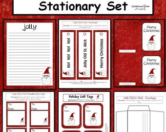 Santa 6 Piece Printable Santa Stationary Set, gift tags, notecards, bookmarks
