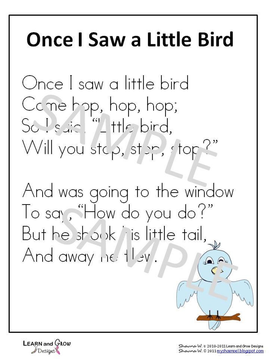 The Little Bird Printable Puppet black and White and Colored Version