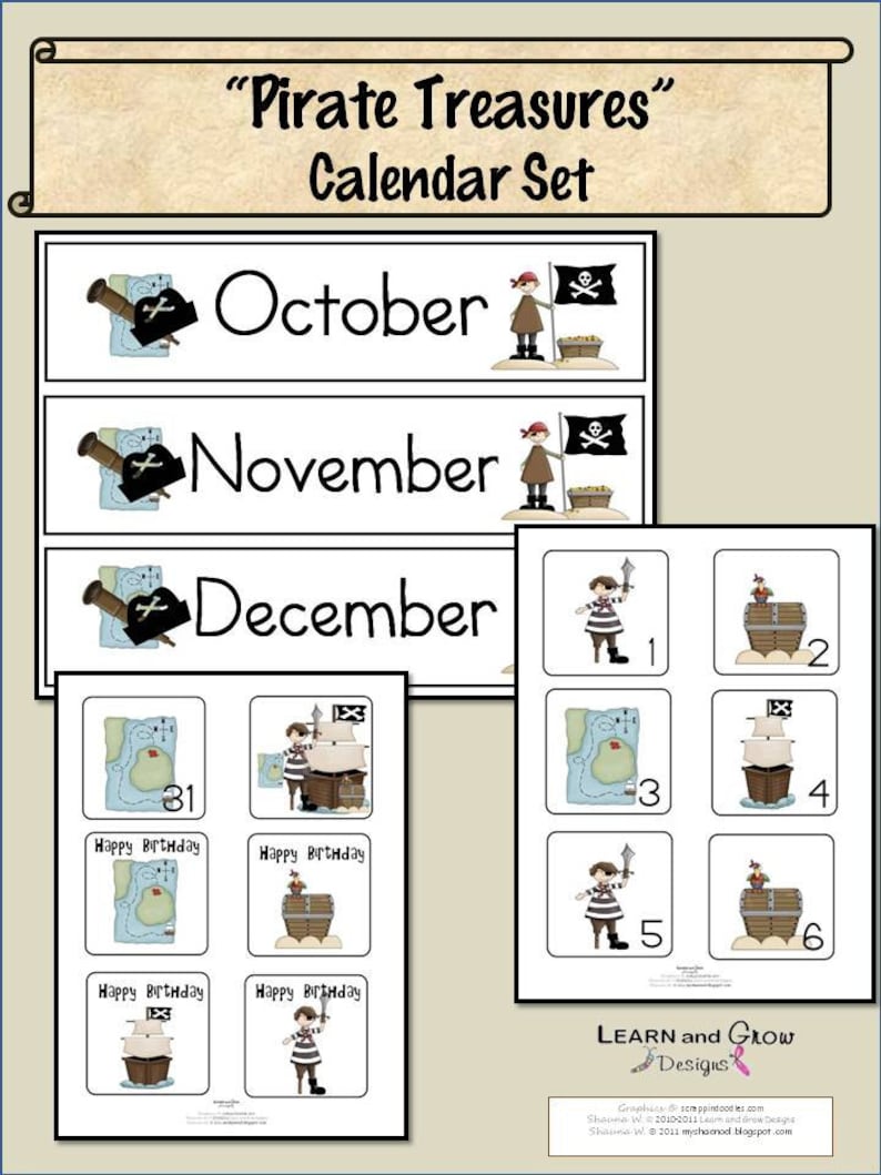 Pirate Themed Printable Calendar Set image 1