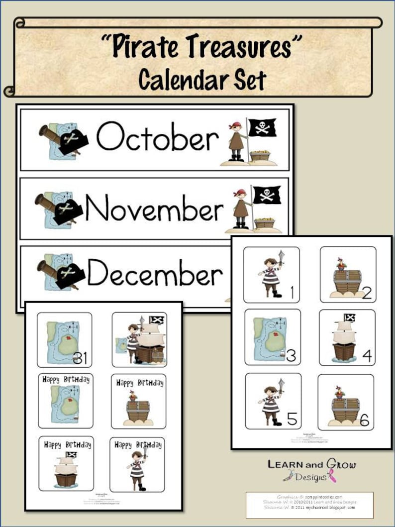 Pirate Themed Printable Calendar Set Etsy